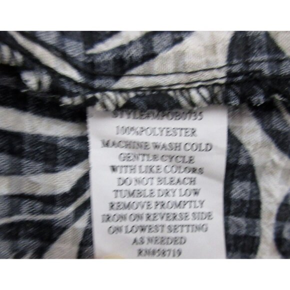 Notations Blouse Size Medium Black Leaf Button Front V-Neck 3/4 Roll Tab Sleeves - Picture 5 of 7